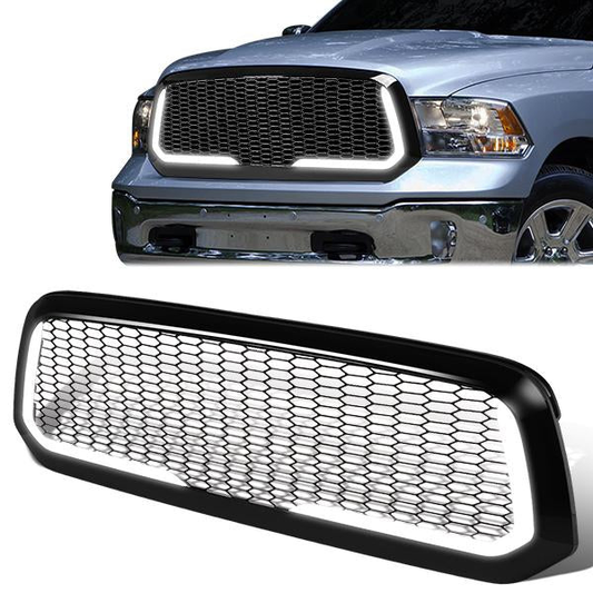 PARRILLA GRILLE - 13-18 DODGE RAM 1500 / 2018 DODGE RAM 1500 CLASSIC - DOES NOT FIT REBEL MODEL - HONEYCOMB MESH - W/ LED DRL LIGHT - LED'S REQUIRE WIRING INTO EXISTING LIGHTING - BLACK
