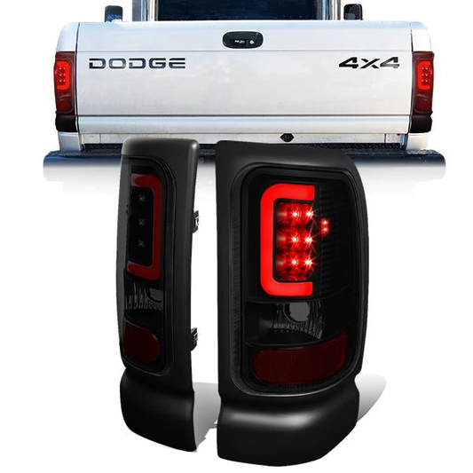 FAROS TRASEROS 94-01 DODGE RAM 1500 / 94-02 DODGE RAM 2500 , 3500 - RED C-BAR - 3D - U-HALO LED - BLACK / SMOKE