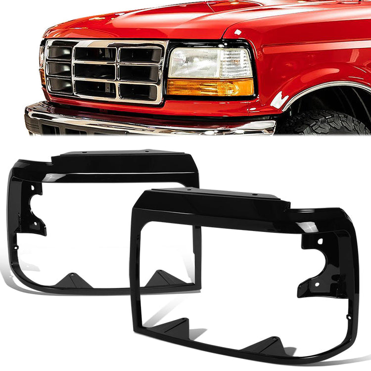 nan HEADLIGHT BEZELS - 92-96 FORD BRONCO/92-97 FORD F SUPER DUTY/92-96 FORD F-150/92-97 FORD F-250/92-97 FORD F-350/92-96 FORD F53/ 92-96 FORD F59 - ABS PLASTIC - GLOSSY BLACK