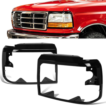 nan HEADLIGHT BEZELS - 92-96 FORD BRONCO/92-97 FORD F SUPER DUTY/92-96 FORD F-150/92-97 FORD F-250/92-97 FORD F-350/92-96 FORD F53/ 92-96 FORD F59 - ABS PLASTIC - GLOSSY BLACK