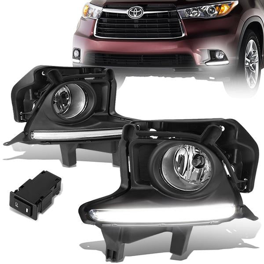 FAROS DE NIEBLA 14-16 TOYOTA HIGHLANDER - WITH SWITCH, BLACK BEZEL - H11 BULB - CHROME / CLEAR