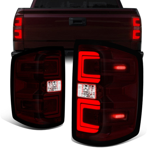 FAROS TRASEROS 14-18 CHEVY SILVERADO 1500 / 2019 CHEVY SILVERADO 1500 LD / 15-19 CHEVY SILVERADO 2500 HD 3500 HD / 15-19 GMC SIERRA 3500 HD WITH DUALLY WHEELS - FITS MODELS WITHOUT FACTORY LED TAIL LIGHTS - SMOKED / RED