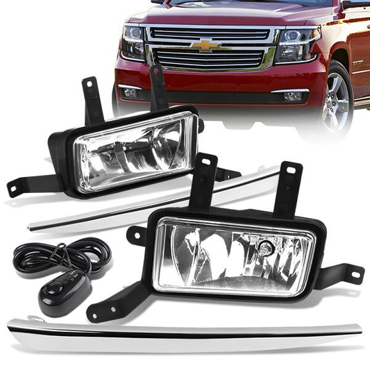 FAROS DE NIEBLA 15-20 CHEVY TAHOE, SUBURBAN / 16-19 SUBURBAN 3500HD - WITH SWITCH, CHROME TRIM BEZEL - 5202 BULB - CHROME / CLEAR