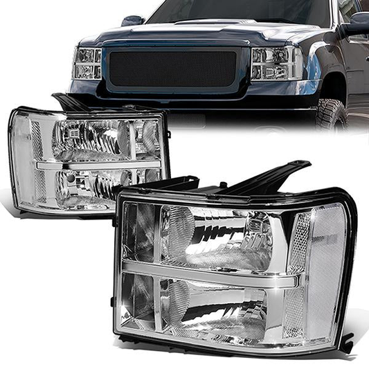 FAROS 07-13 GMC SIERRA 1500 / 07-14 GMC SIERRA 2500 / 07-14 GMC SIERRA 3500 - DOES NOT FIT 2007 CLASSIC (OLD BODY) STYLES - OE STYLE - CHROME HOUSING / CLEAR CORNER - H11 LOW BEAM / 9005 HIGH BEAM, 4151NA SIGNAL, 194 MARKER