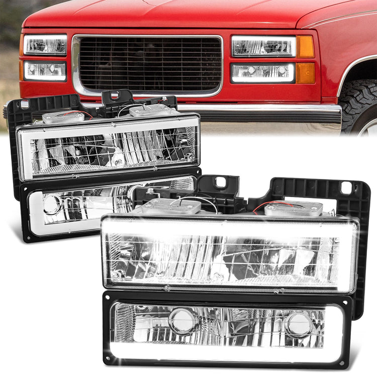 FAROS CLEAR LENS,CLEAR REFLECTOR,CHROME HOUSING - 4PCS - LED BAR - 92-94 CHEVROLET BLAZER / 88-99 CHEVROLET C1500 / 92-99 CHEVROLET C1500 SUBURBAN / 88-00 CHEVROLET C2500 / 92-99 CHEVROLET C2500 SUBURBAN / 88-00 CHEVROLET C3500 / 88-99 CHEVROLET K1500 /