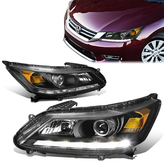 FAROS 13-15 HONDA ACCORD 4-DOOR - LED DRL - PROJECTOR - BLACK HOUSING / AMBER CORNER - H11 LOW BEAM / 9005 HIGH BEAM