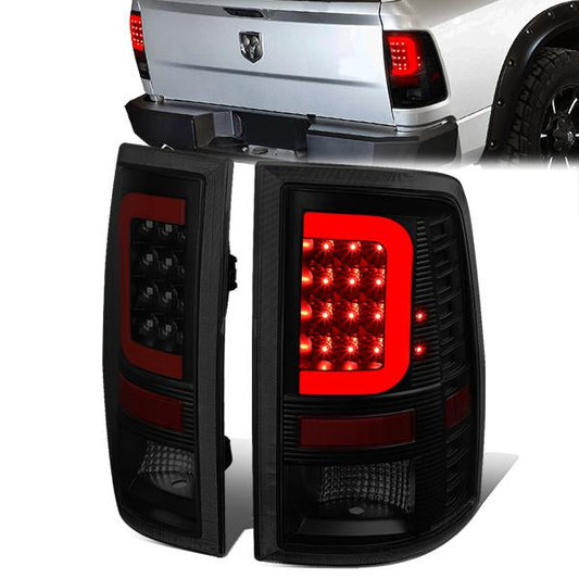 FAROS TRASEROS 09-17 DODGE RAM 1500 / 10-17 DODGE RAM 2500 , 3500 - RED L-BAR - 3D - LED - BLACK / SMOKE