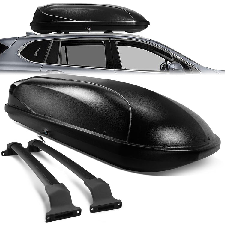 PORTAEQUIPAJE ROOF RACK CROSS BARS + CARGO ROOF BOX - 16-18 BUICK ENVISION - MOUNTS ONTO OEM ROOF RAILS ONLY - BLACK