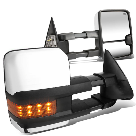 RETROVISORES EXTENDIBLES TOWING MIRROR - 03-06 CHEVY SILVERADO, GMC SIERRA, CHEVY TAHOE, CHEVY SUBURBAN, GMC YUKON, CADILLAC ESCALADE, CHEVY AVALANCHE / 2007 CHEVY SILVERADO CLASSIC, GMC SIERRA CLASSIC - PAIR - POWERED W/ HEATED - LED AMBER SIGNAL -