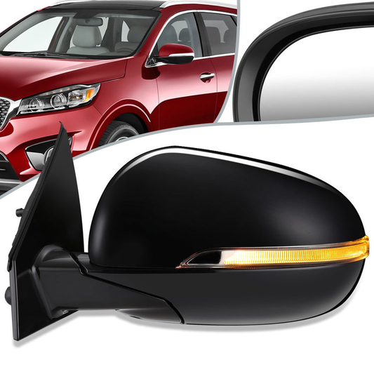 RETROVISOR MIRROR - OEM - 14-15 KIA SORENTO - POWERED - HEATED - W/ SIGNAL LIGHT - POWER FOLDING - BLACK MATERIAL - LEFT