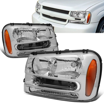 FAROS 02-09 CHEVY TRAILBLAZER / 02-05 TRAILBLAZER EXT - 9006 LOW BEAM / 9005 HIGH BEAM / 3757A TURN SIGNAL - CHROME HOUSING / AMBER CORNER