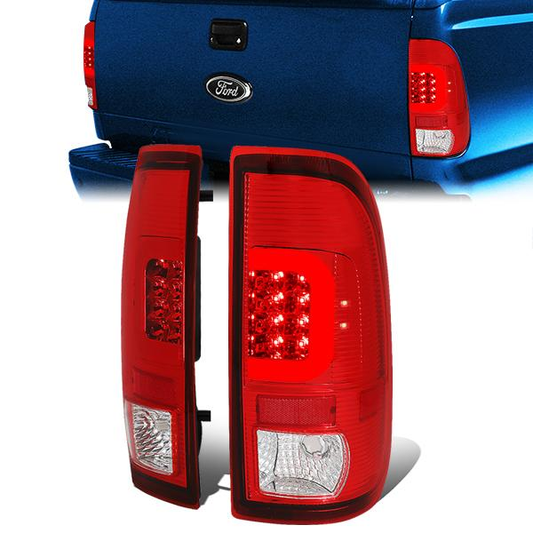 FAROS TRASEROS 08-16 FORD F-250, F-350, F-450, F-550 - SUPER DUTY / 09-16 FORD F-350, F-450 / 15-16 FORD F-550 - RED C-BAR - 3D - LED - CHROME / RED