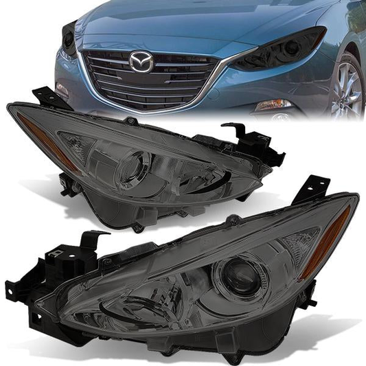 FAROS 14-16 MAZDA 3 4-DOOR - PROJECTOR - H11 LOW BEAM / 9005 HIGH BEAM - SMOKE HOUSING / AMBER CORNER