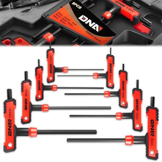 HERRAMIENTAS COLOR T-TYPE HEX KEY SET WITH FLAT HEAD - SIZE 2-10MM - RED - 8PCS PLASTIC BOX