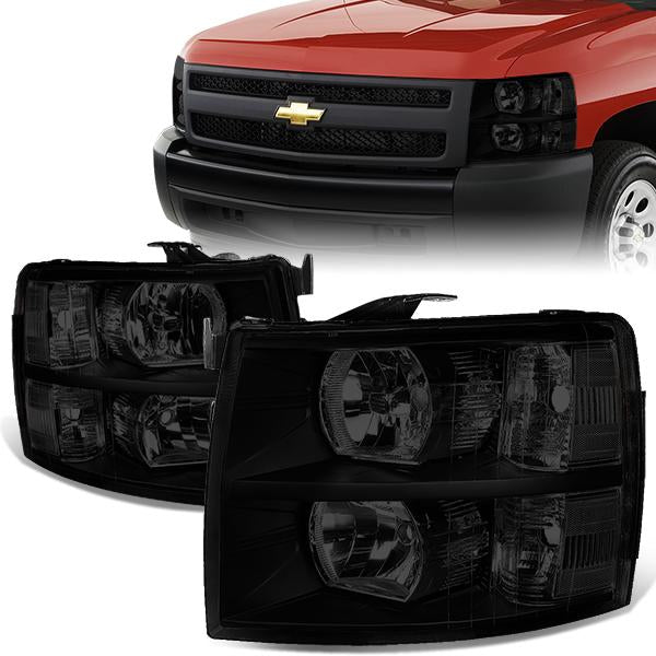 FAROS 07-13 CHEVY SILVERADO 1500 / 07-14 CHEVY SILVERADO 2500 3500 & HD MODELS - BLACK HOUSING / SMOKE LENS / CLEAR CORNER - H11 LOW BEAM / 9005 HIGH BEAM