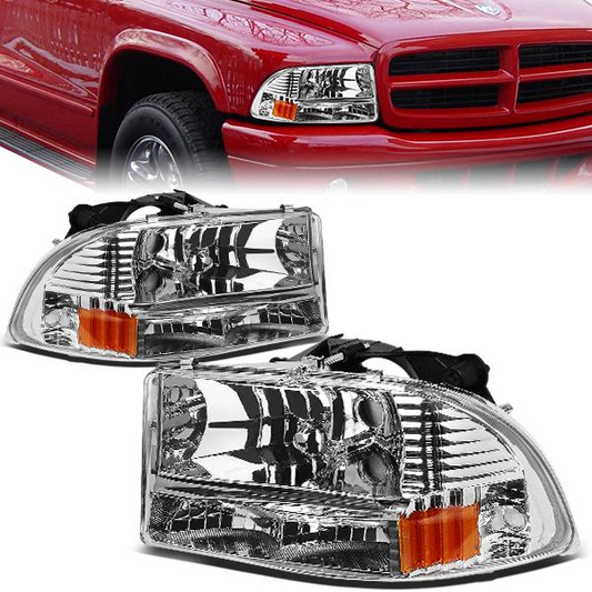 FAROS 97-04 DODGE DURANGO 2/4-DOOR - 1PC - CHROME HOUSING / AMBER CORNER - 9007 LOW BEAM / HIGH BEAM