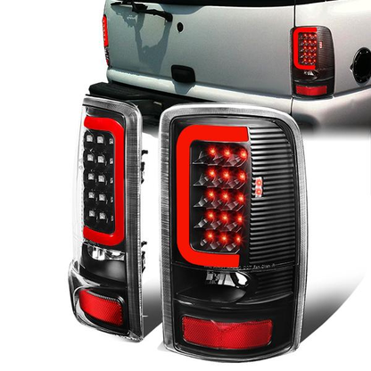 FAROS TRASEROS 00-06 CHEVY TAHOE , CHEVY SUBURBAN 1500 , 2500 , GMC YUKON , YUKON XL 1500 , 2500 - RED C-BAR - 3D - U-HALO LED - FITS LIFT DOOR MODELS ONLY , DOES NOT FIT BARN DOOR MODELS - BLACK / CLEAR