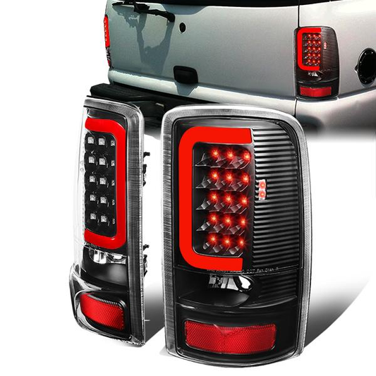 FAROS TRASEROS 00-06 CHEVY TAHOE , CHEVY SUBURBAN 1500 , 2500 , GMC YUKON , YUKON XL 1500 , 2500 - RED C-BAR - 3D - U-HALO LED - FITS LIFT DOOR MODELS ONLY , DOES NOT FIT BARN DOOR MODELS - BLACK / CLEAR