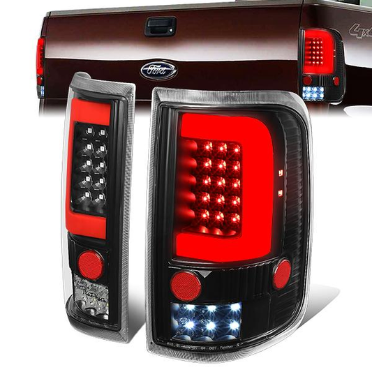 FAROS TRASEROS 04-08 FORD F-150 / LOBO - RED C-BAR LED - BLACK
