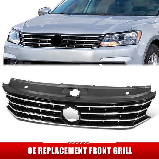 PARRILLA GRILLE - VG PASAT '16-'19/'20-ON/ GRILLE ASS'Y 16-19/ PAINTED BLACK/BLACK/ W/CHROME MOULDING/ (W/COLLISION WARNING)/(HALOGEN TYPE)//PARTS.NO,VW1200169//OEM NO,561853651HOQE