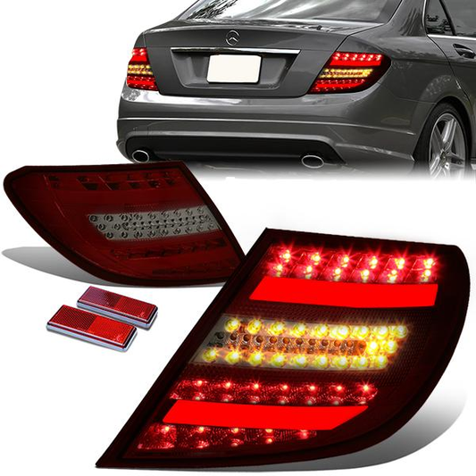 FAROS TRASEROS 12-14 MERCEDES BENZ C-CLASS W204 4-DOOR - 3D STRIP - LED - RED / SMOKE