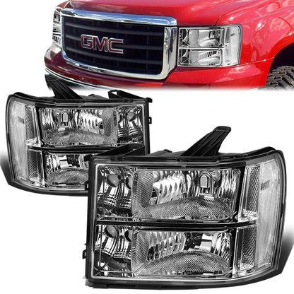 FAROS 07-13 GMC SIERRA 1500 / 07-14 GMC SIERRA 2500, 3500 2/4-DOOR - H11 LOW BEAM / 9005 HIGH BEAM - CHROME HOUSING / CLEAR CORNER