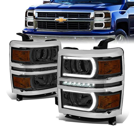 FAROS 14-15 CHEVROLET SILVERADO 1500 - LED DRL - SMOKE HOUSING / AMBER CORNER - H1 LOW BEAM / 9005 HIGH BEAM
