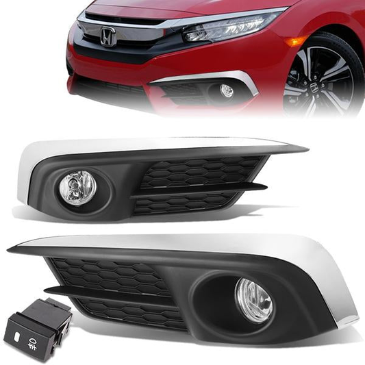 FAROS DE NIEBLA 2016 HONDA CIVIC - WITH SWITCH, BEZEL - H8 BULB - CHROME / CLEAR