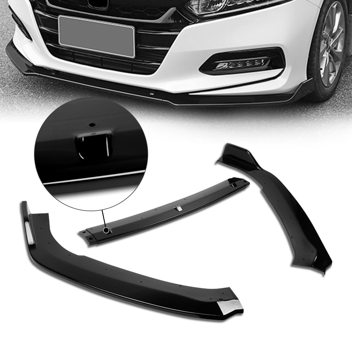 LIP FRONTAL 18-22 HONDA ACCORD SEDAN - REQUIRES DRILLING BUMPER FOR INSTALLATION - 3PC - PAINTED GLOSS BLACK
