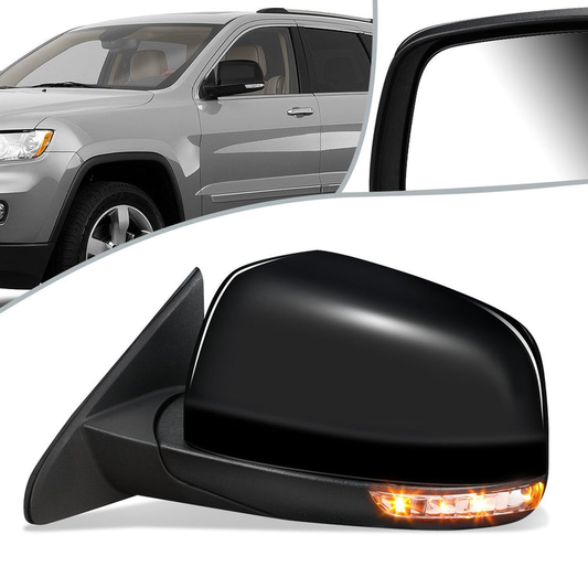 RETROVISOR MIRROR - OEM - 11-13 JEEP GRAND CHEROKEE - POWERED - HEATED - WITH SIGNAL - W/ MEMORY - FOLDING - W/ BLACK MATERIAL - LEFT