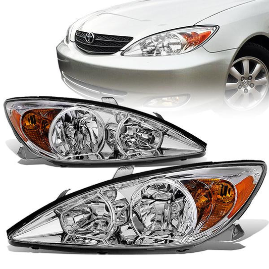 FAROS 02-04 TOYOTA CAMRY 4-DOOR - 9006 LOW BEAM / 9005 HIGH BEAM / 3457A TURN SIGNAL - CHROME HOUSING / AMBER CORNER