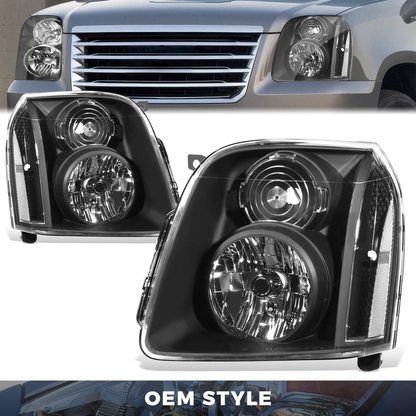 FAROS 07-14 GMC YUKON / 07-14 GMC YUKON XL 1500 / 07-13 GMC YUKON XL 2500 - WITHOUT DENALI - H13 HIGH / H13 LOW / 194 SIDE MARKER - BLACK / CLEAR