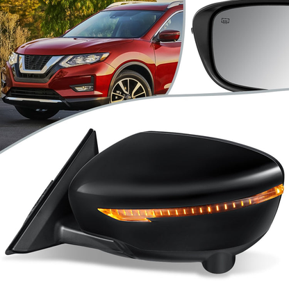 RETROVISOR MIRROR - OEM - 14-16 NISSAN ROGUE - POWERED - HEATED - W/ SIGNAL LIGHT - W/ MEMORY - W/ CAMERA - FOLDING - BLACK MATERIAL - LEFT