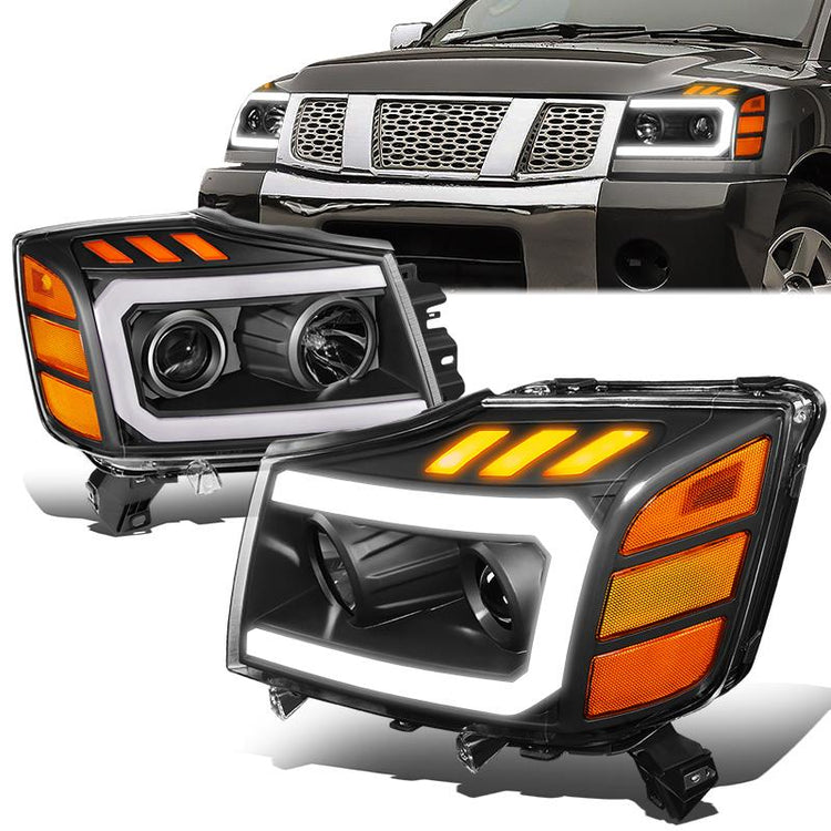 FAROS 04-15 NISSAN TITAN / 05-07 NISSAN ARMADA - 3D LED DRL - PROJECTOR - BLACK HOUSING / AMBER CORNER