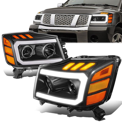 FAROS 04-15 NISSAN TITAN / 05-07 NISSAN ARMADA - 3D LED DRL - PROJECTOR - BLACK HOUSING / AMBER CORNER