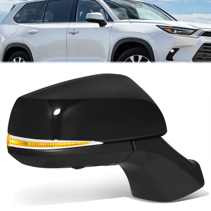 RETROVISOR MIRROR - OE STYLE - TOYOTA HIGHLANDER 20-24 - WITH POWER WITH HEATED GLASS WITH SIGNAL WITH BLIND SPOT WITH MEMORY WITH CAMERA - PASSENGER SIDE - PAINT TO MATCH - BLACK