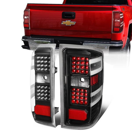 FAROS TRASEROS 14-19 CHEVY SILVERADO 1500 - 15-19 SILVERADO 2500HD 3500HD - 15-19 GMC SIERRA 3500HD DUAL REAR WHEELS - HALOGEN TAIL LIGHT MODELS ONLY - DUAL LED - BLACK / CLEAR