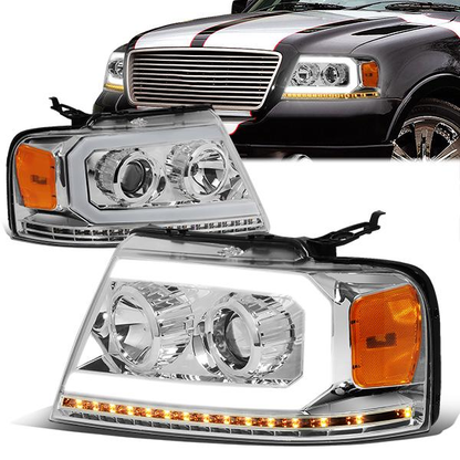 FAROS 04-08 FORD F-150 / 06-08 LINCOLN MARK LT - LED DRL - PROJECTOR - SEQUENTIAL LED TURN SIGNAL - CHROME HOUSING / AMBER CORNER