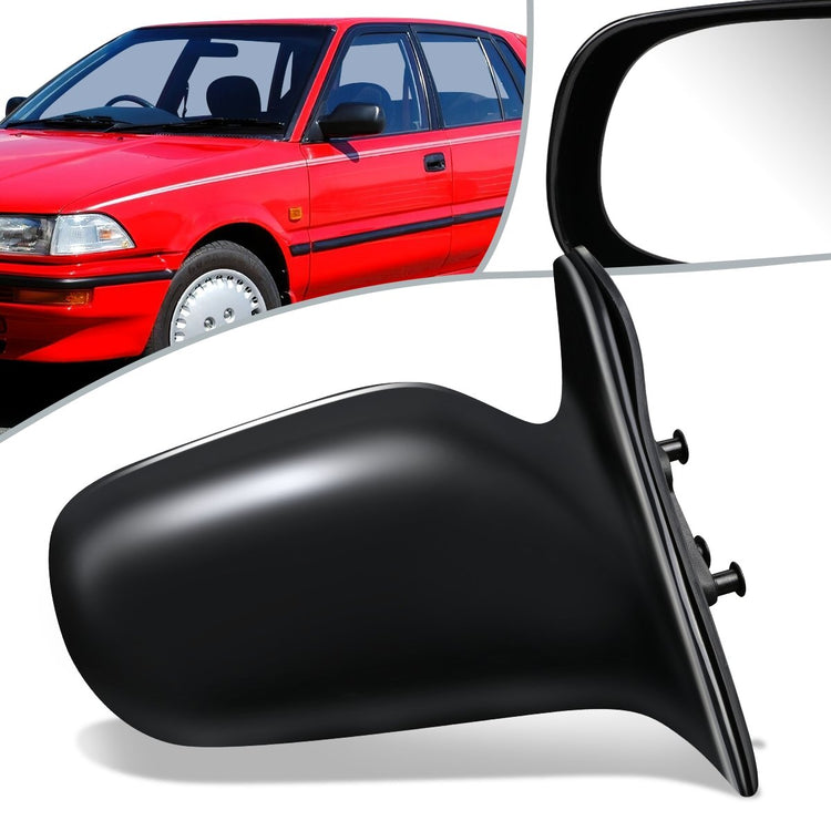 RETROVISOR MIRROR - OEM - 88-92 TOYOTA COROLLA - MANUAL - BLACK MATERIAL - RIGHT