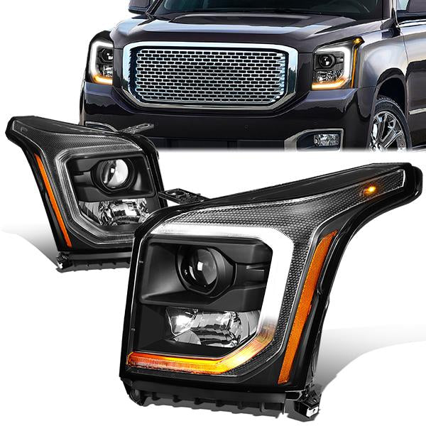 FAROS 15-20 GMC YUKON, YUKON XL - FITS HALOGEN HEADLIGHT MODELS ONLY - LED DRL - PROJECTOR - H11 LOW BEAM / 9005 HIGH BEAM - BLACK HOUSING / AMBER CORNER