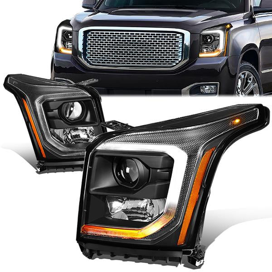 FAROS 15-20 GMC YUKON, YUKON XL - FITS HALOGEN HEADLIGHT MODELS ONLY - LED DRL - PROJECTOR - H11 LOW BEAM / 9005 HIGH BEAM - BLACK HOUSING / AMBER CORNER