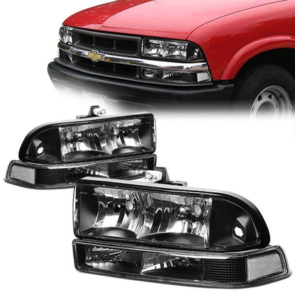 FAROS 98-04 CHEVY S10 / BLAZER - 4PC - 9006 LOW BEAM / 9005 HIGH BEAM - BLACK HOUSING / CLEAR CORNER