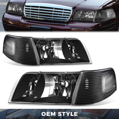 FAROS 98-05 FORD CROWN VICTORIA HEAD LIGHT AND  CORNER LIGHT BLACK WITH CLEAR