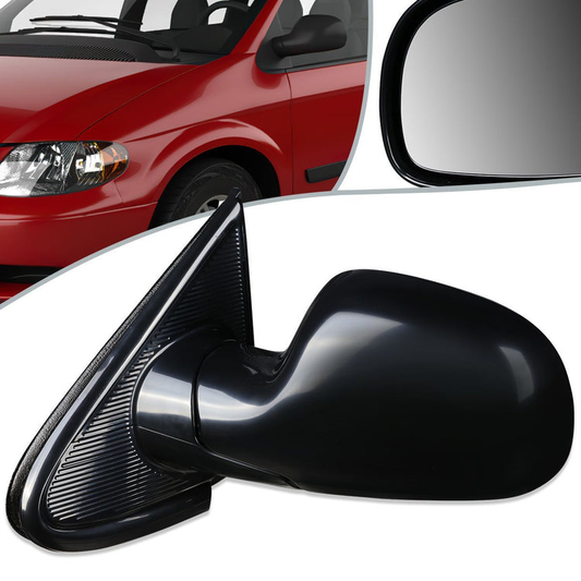 RETROVISOR MIRROR - 01-07 CHRYSLER TOWN & COUNTRY / 01-07 DODGE CARAVAN, GRAND CARAVAN - MANUAL - OEM - LEFT - PAINTABLE - BLACK