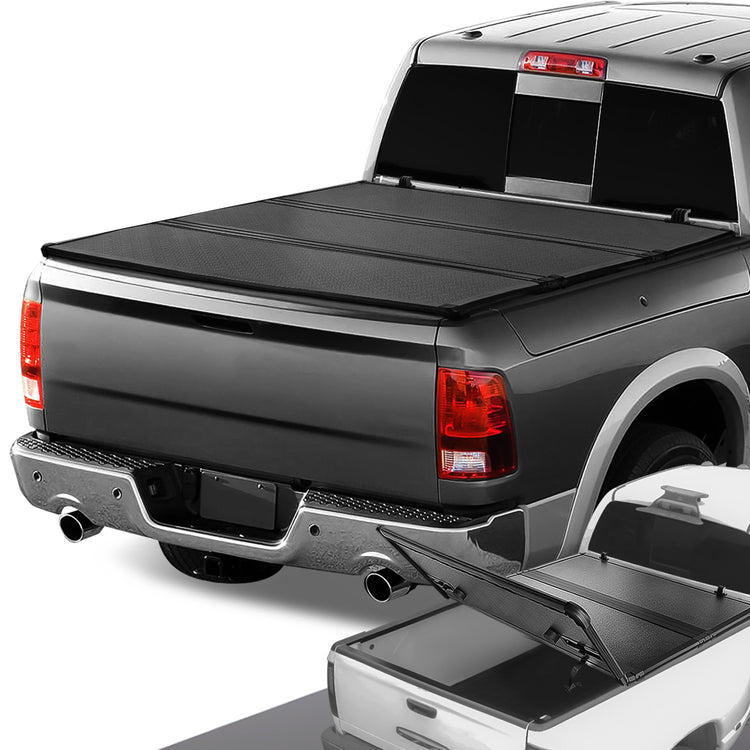TAPADERA DE CAJUELA TONNEAU COVER - HARD TRI-FOLD - 09-18 DODGE RAM 1500 / 19-21 DODGE RAM 1500 CLASSIC / 10-21 DODGE RAM 2500, 3500 - FITS MODELS WITHOUT BED RAIL STORAGE / RAMBOX - FITS 6.5FT FLEETSIDE BED MODELS ONLY