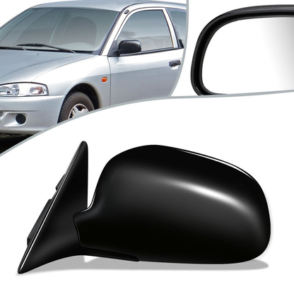 RETROVISOR MIRROR - OEM - 93-96 MITSUBISHI LANCER, MIRAGE - POWERED - FOLDING - BLACK MATERIAL - LEFT