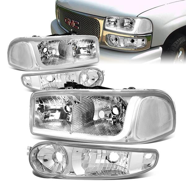 FAROS 2001 GMC SIERRA C3 / 02-06 GMC SIERRA 1500 DENALI / 01-06 GMC YUKON DENALI, YUKON XL 1500 DENALI / 2007 GMC SIERRA 1500 DENALI - LED DRL - 4PC - CHROME HOUSING / CLEAR CORNER