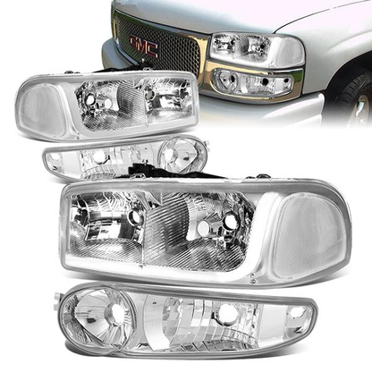 FAROS 2001 GMC SIERRA C3 / 02-06 GMC SIERRA 1500 DENALI / 01-06 GMC YUKON DENALI, YUKON XL 1500 DENALI / 2007 GMC SIERRA 1500 DENALI - LED DRL - 4PC - CHROME HOUSING / CLEAR CORNER