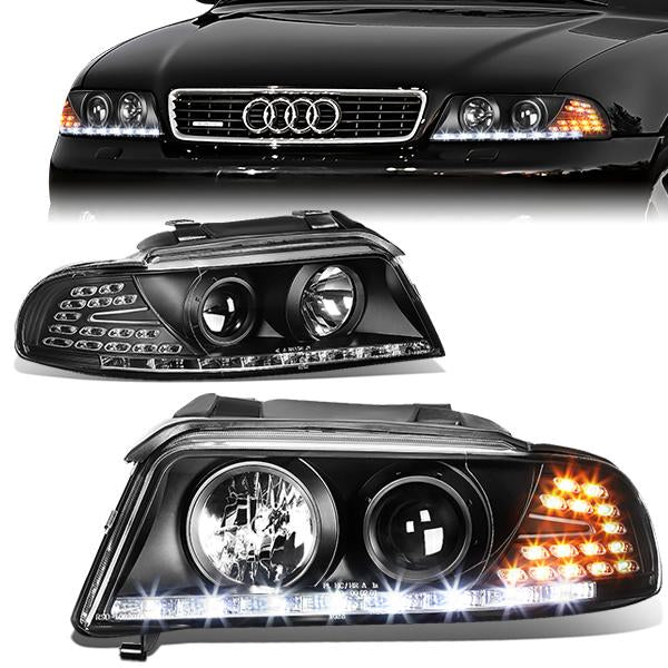 FAROS 96-01 AUDI A4, A4 QUATTRO - DOES NOT FIT MODELS WITH OEM XENON HID HEADLIGHTS - 4DR - LED DRL - PROJECTOR - BLACK HOUSING / CLEAR LENS / AMBER SIGNAL