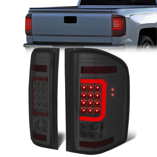 FAROS TRASEROS 07-13 CHEVY SILVERADO 1500 , GMC SIERRA 1500 / 07-14 CHEVY SILVERADO 2500HD , 3500HD , GMC SIERRA 2500HD , 3500HD - RED 3D STRIP - LED - CHROME / SMOKE